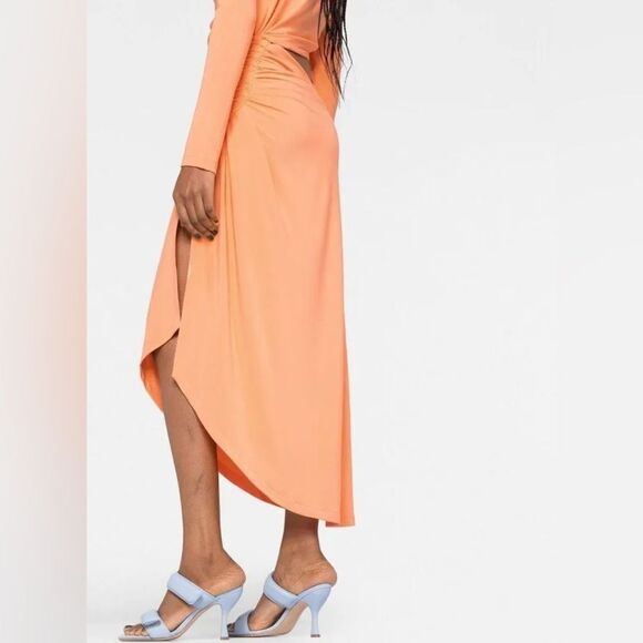 NWT- OFF-WHITE Cut-Out Draped Dress - Soft Orange- Size 42 (US 6) - Picture 6 of 14